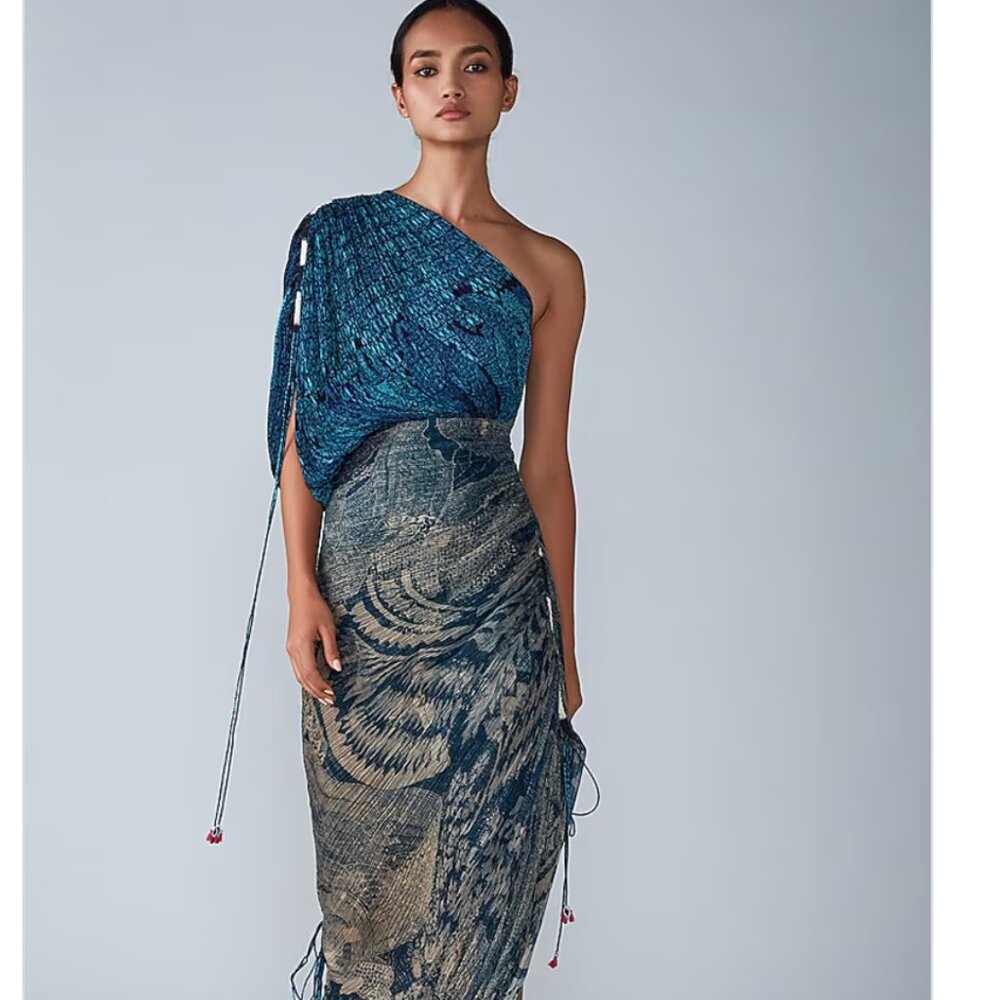 Saaksha & Kinni Blue Cotton Silk Printed Saree Dress - Size Large